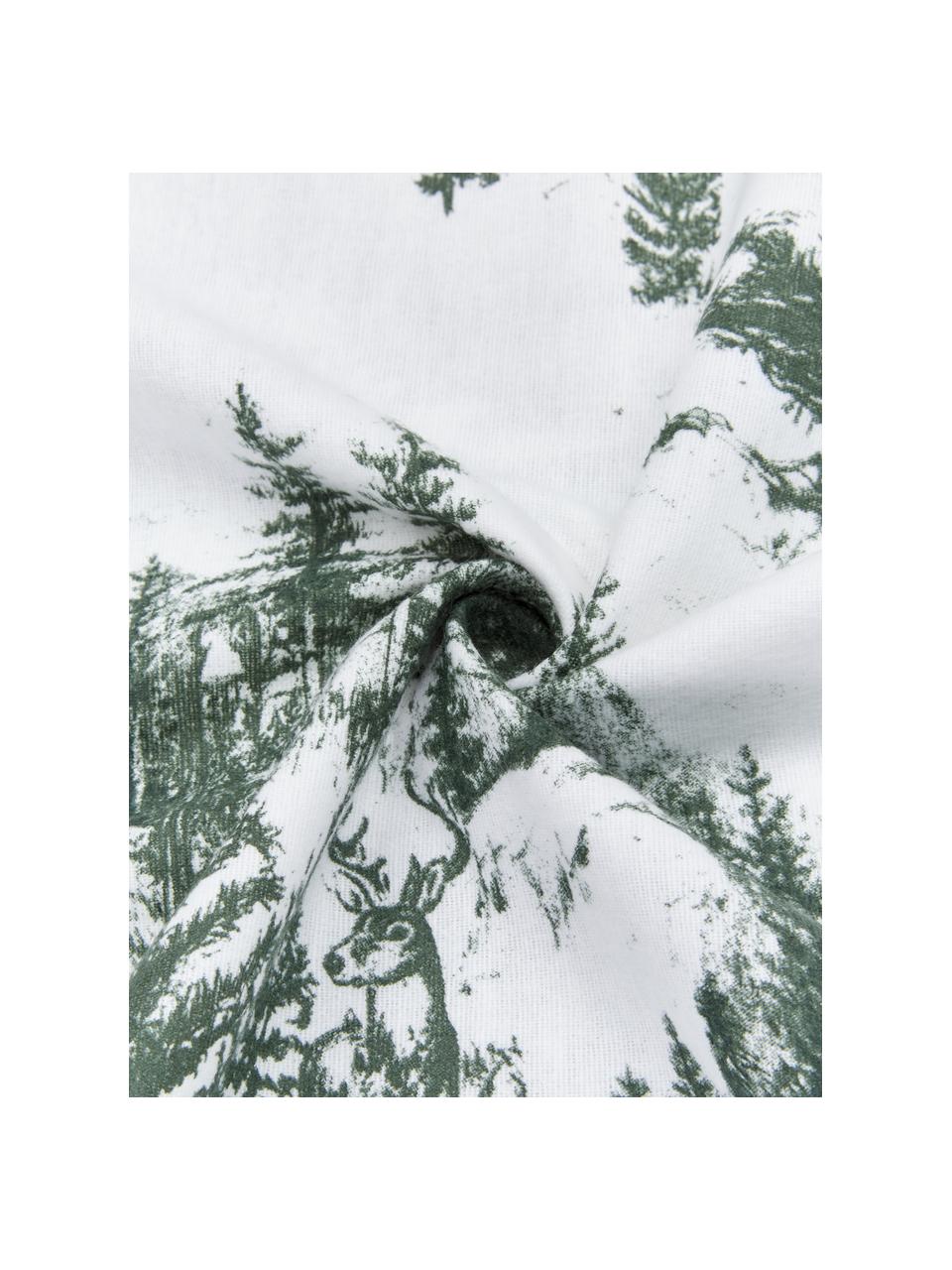 Flanell-Bettwäsche Nordic mit winterlichem Motiv in Grün/Weiss, Webart: Flanell Flanell ist ein k, Grün, Weiss, 135 x 200 cm + 1 Kissen 80 x 80 cm