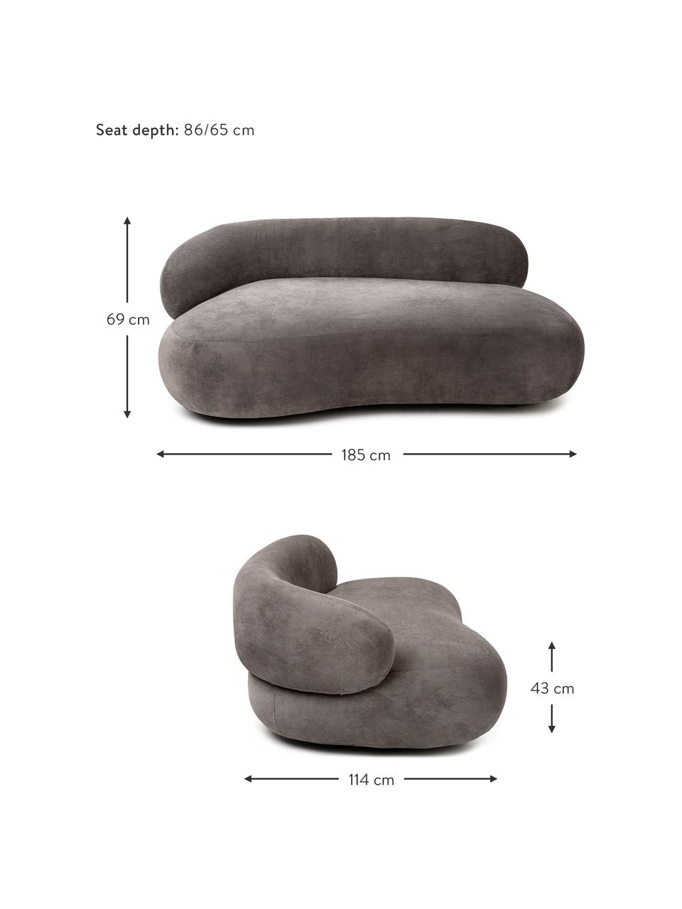 Sofa w kształcie nerki Alba (2-osobowa), Tapicerka: 97% poliester, 3% nylon D, Stelaż: lite drewno świerkowe z c, Nogi: tworzywo sztuczne, Szara tkanina, S 185 x G 114 cm, oparcie lewostronne