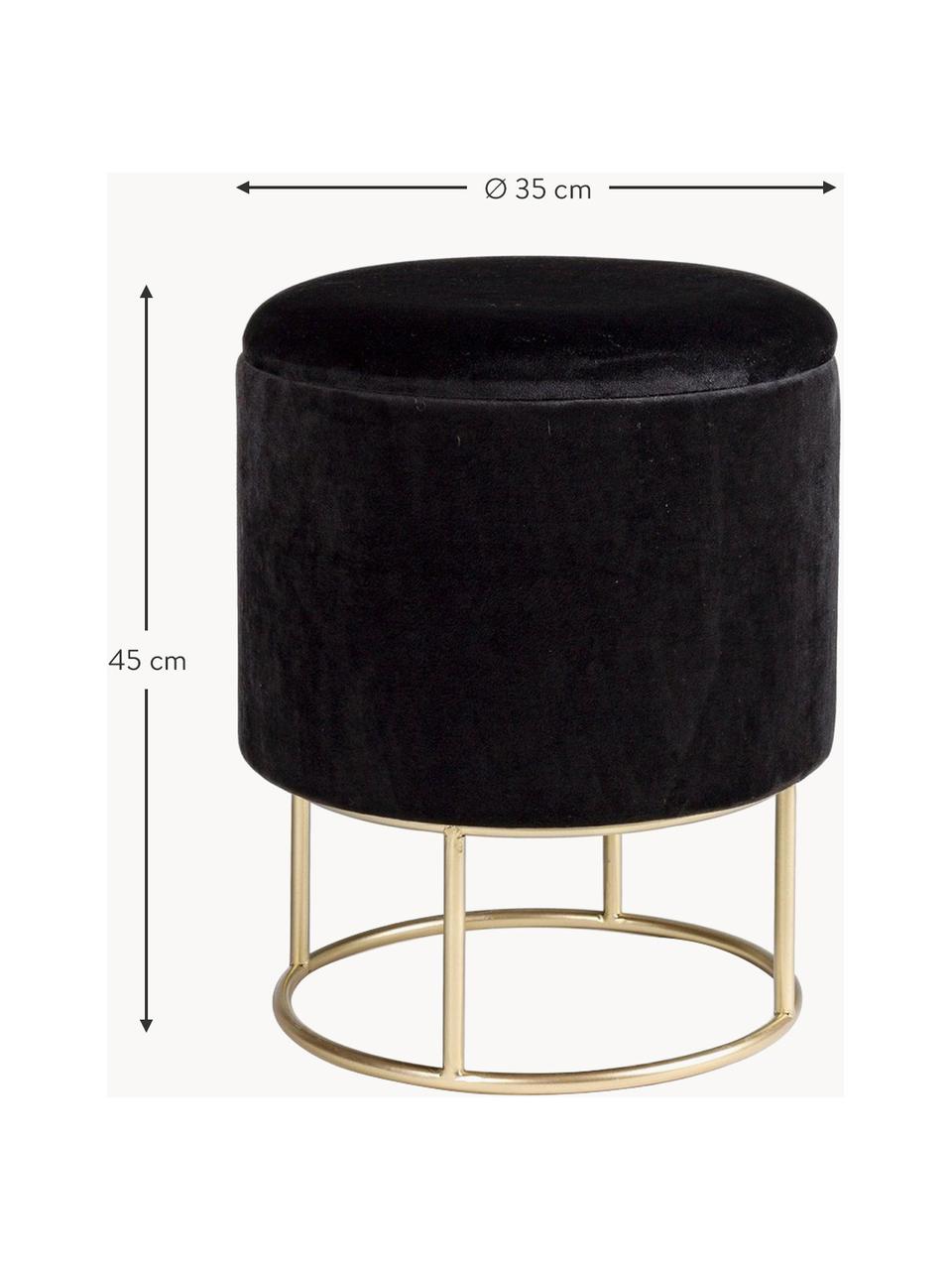 Pouf contenitore in velluto Polina, Rivestimento: velluto di poliestere Con, Struttura: pannello di fibra a media, Struttura: acciaio, verniciato, Velluto nero, Ø 35 x Alt. 45 cm