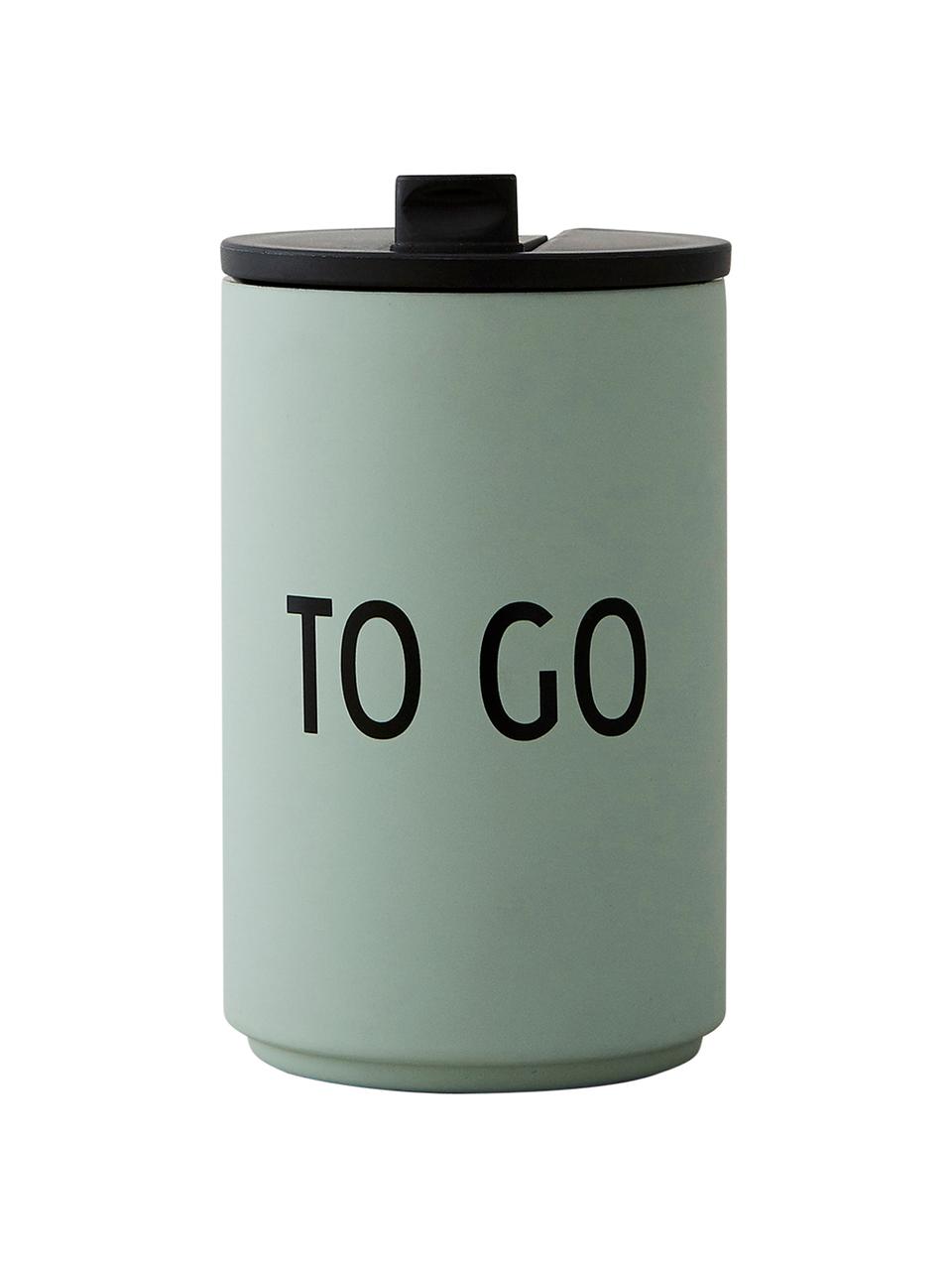 Design coffee-to-go-beker Favourite TO GO met opschrift, Gecoat edelstaal, Grijsgroen, zwart, Ø 8 x H 13 cm