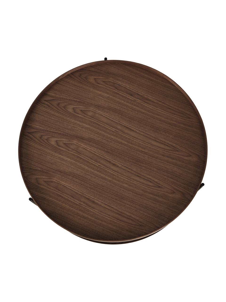 Mesa de centro redonda grande de madera Renee, Tablero: tablero de fibras de dens, Estructura: metal con pintura en polv, Madera de nogal, Ø 90 cm