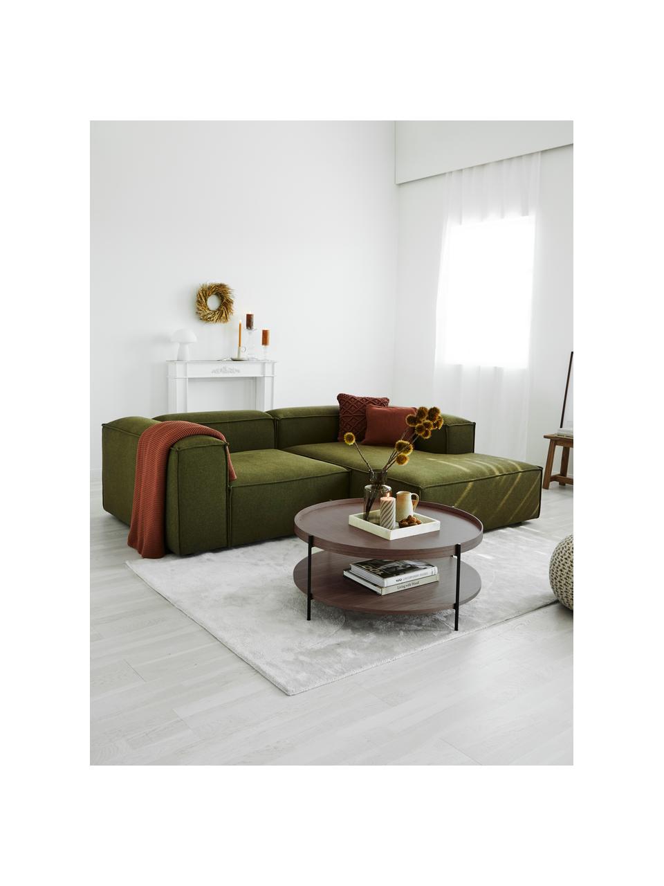 Mesa de centro redonda grande de madera Renee, Tablero: tablero de fibras de dens, Estructura: metal con pintura en polv, Madera de nogal, Ø 90 cm