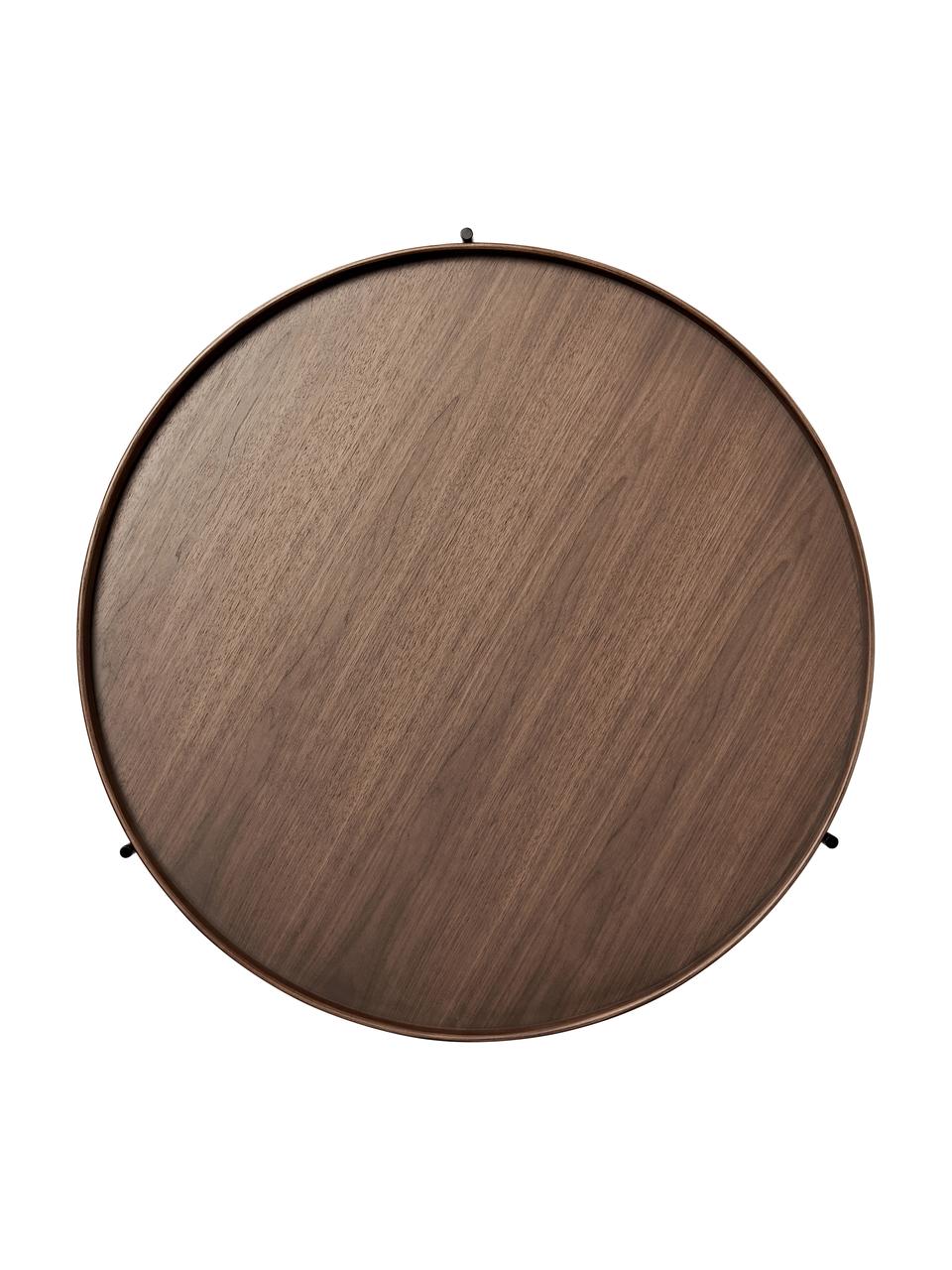 Tavolino rotondo da salotto in legno Renee, Ripiani: pannello di fibra a media, Struttura: metallo verniciato a polv, Legno laccato scuro, Ø 90 cm