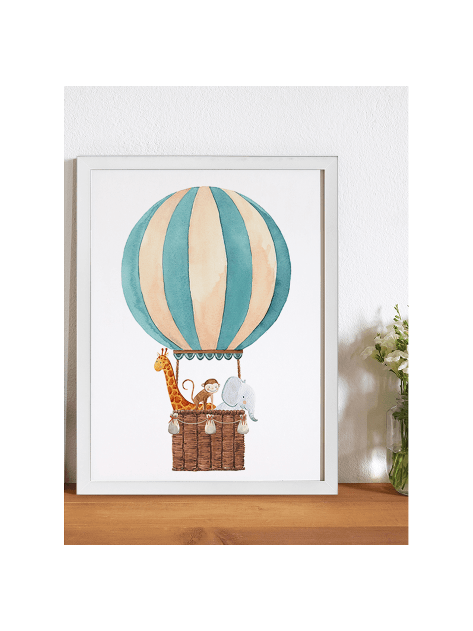 Impresión digital enmarcada Balloon with Animals, Blanco, multicolor, An 33 x Al 43 cm