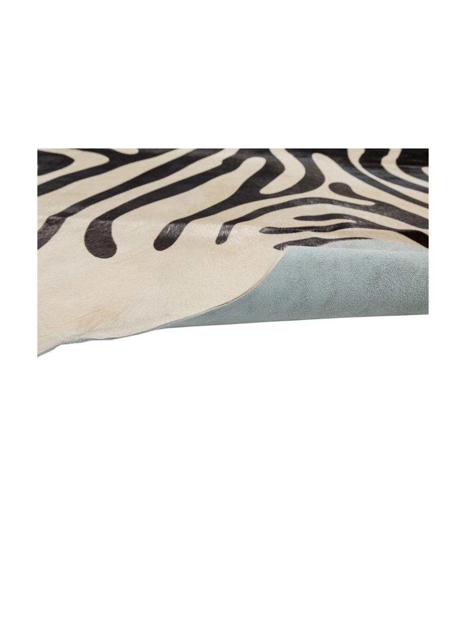 Kuhfell-Teppich Zebra, Kuhfell, bedruckt, Weiß, Schwarz, 180 x 220 cm