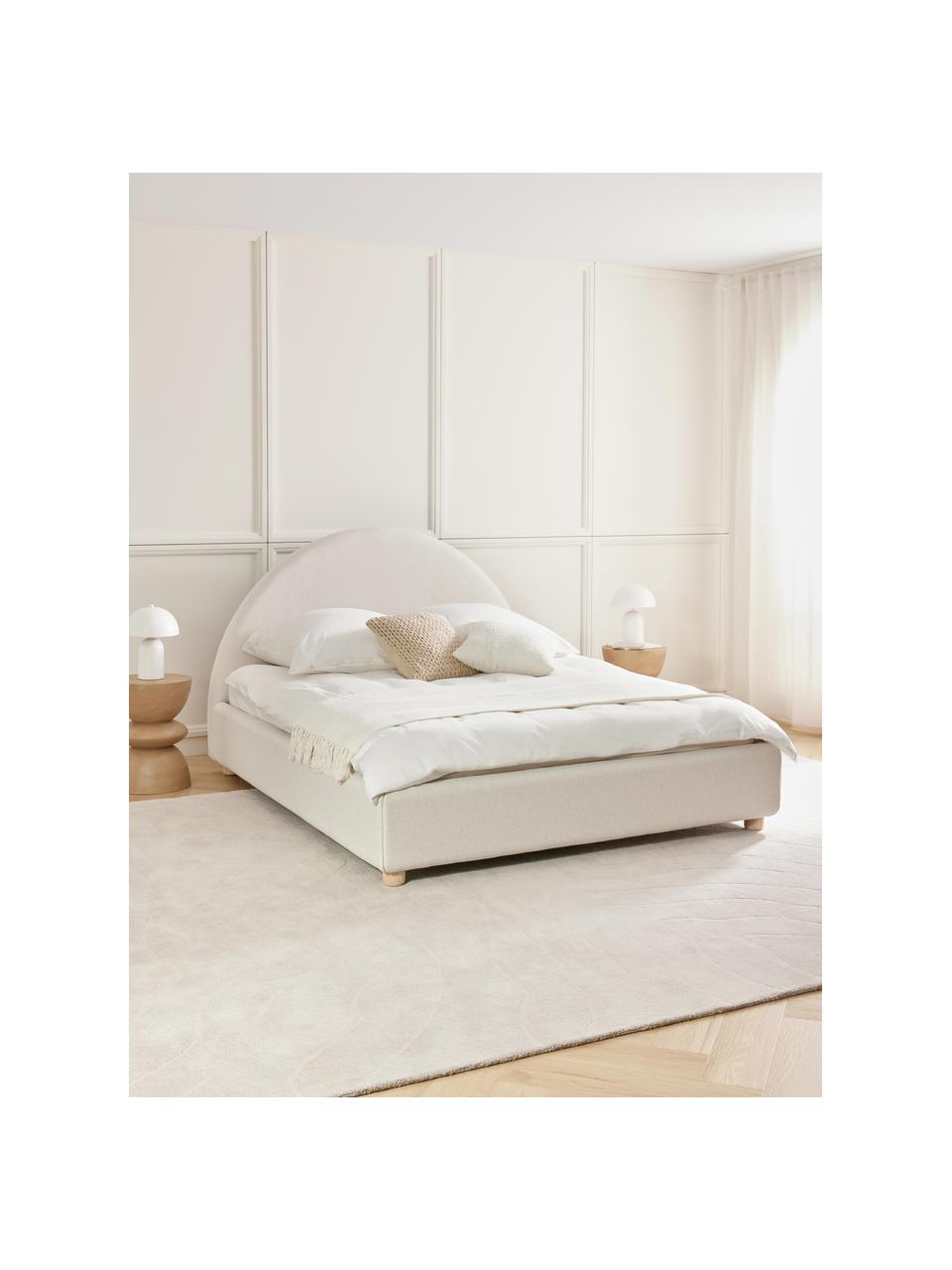 Gestoffeerd bed Ebba met opbergruimte, Bekleding: 100% polyester Met 30.000, Poten: massief gelakt berkenhout, Geweven stof lichtbeige, B 160 x L 200 cm