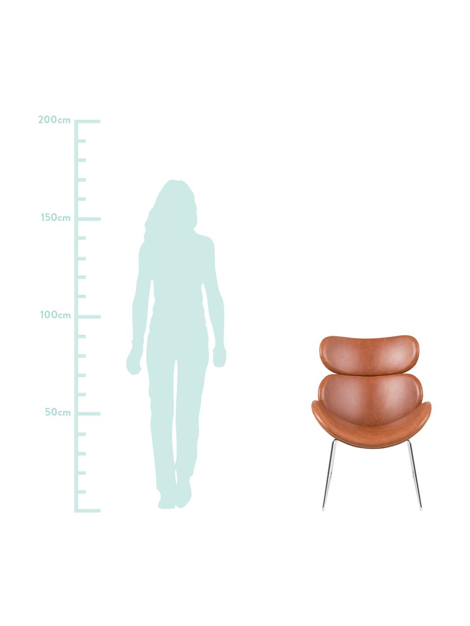 Fotel wypoczynkowy ze sztucznej skóry Cazar, Tapicerka: sztuczna skóra (poliureta, Stelaż: metal chromowany, Koniakowy, chrom, S 69 x G 79 cm