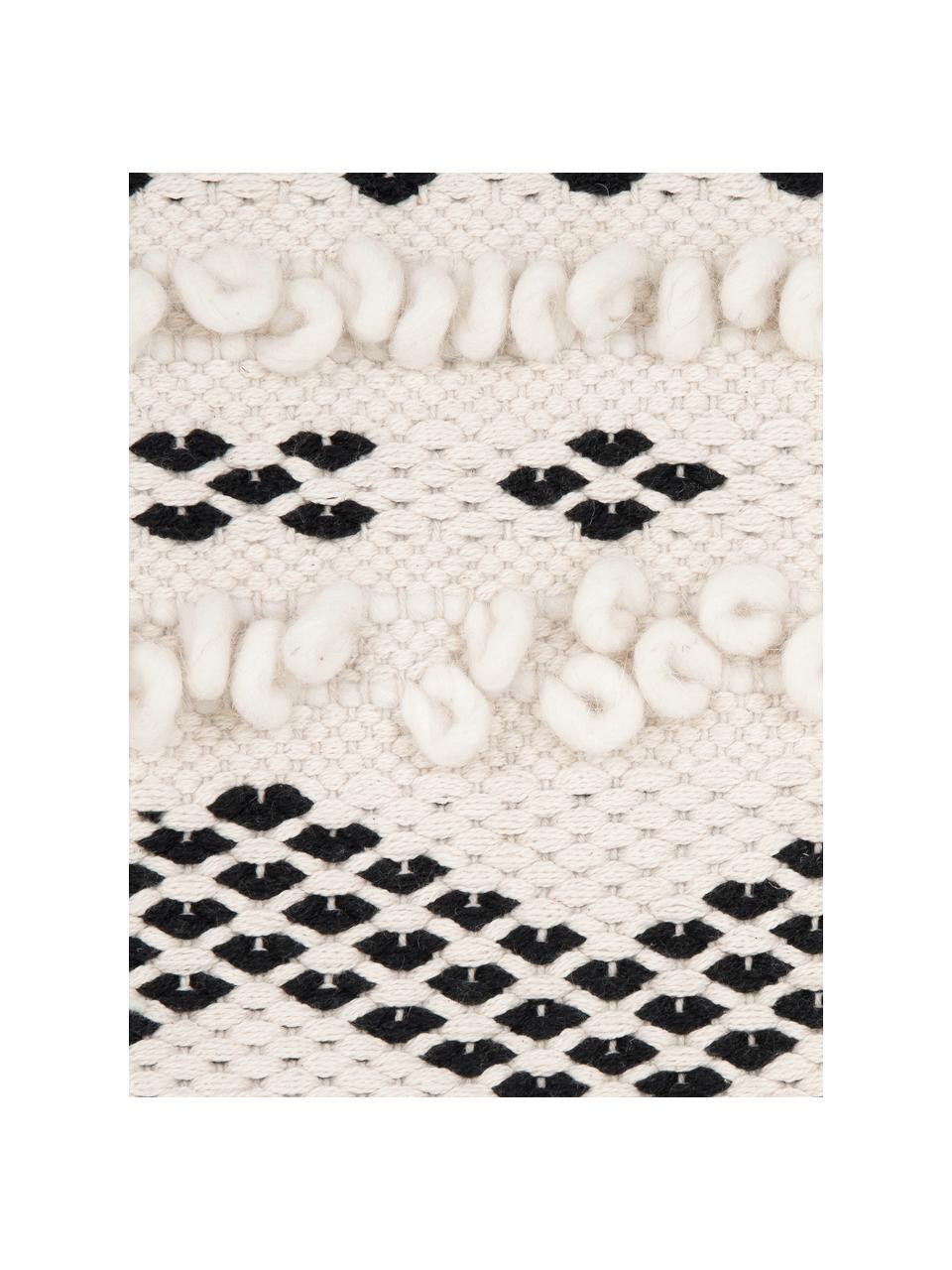 Housse de coussin 45x45 bohème Paco, 80 % coton, 20 % polyester, Noir, blanc crème, larg. 45 x long. 45 cm