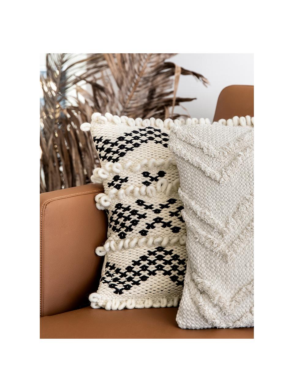 Povlak na polštář s ornamentem Paco, 80 % bavlna, 20 % vlna, Černá, krémově bílá, Š 45 cm, D 45 cm