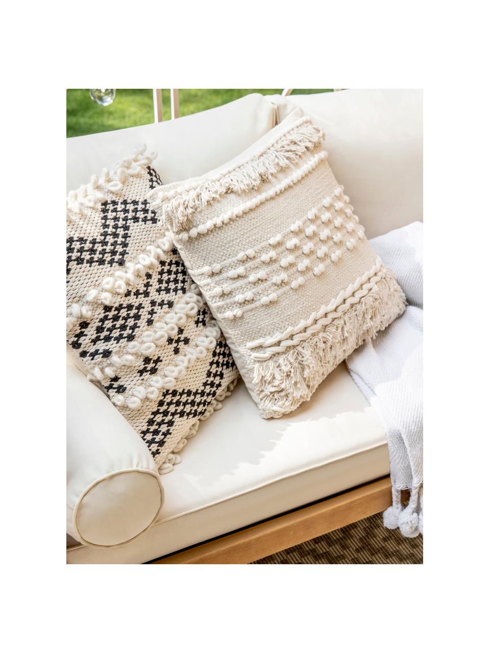 Federa arredo con ornamenti decorativi Paco, 80% cotone, 20% poliestere, Nero, bianco crema, Larg. 45 x Lung. 45 cm