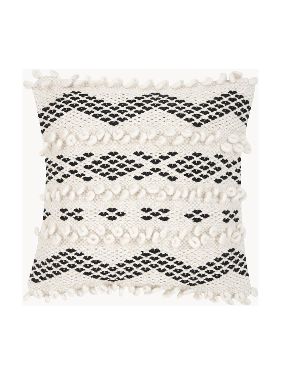 Poszewka na poduszkę w stylu boho Paco, 80% bawełna, 20% poliester, Ecru, czarny, S 45 x D 45 cm