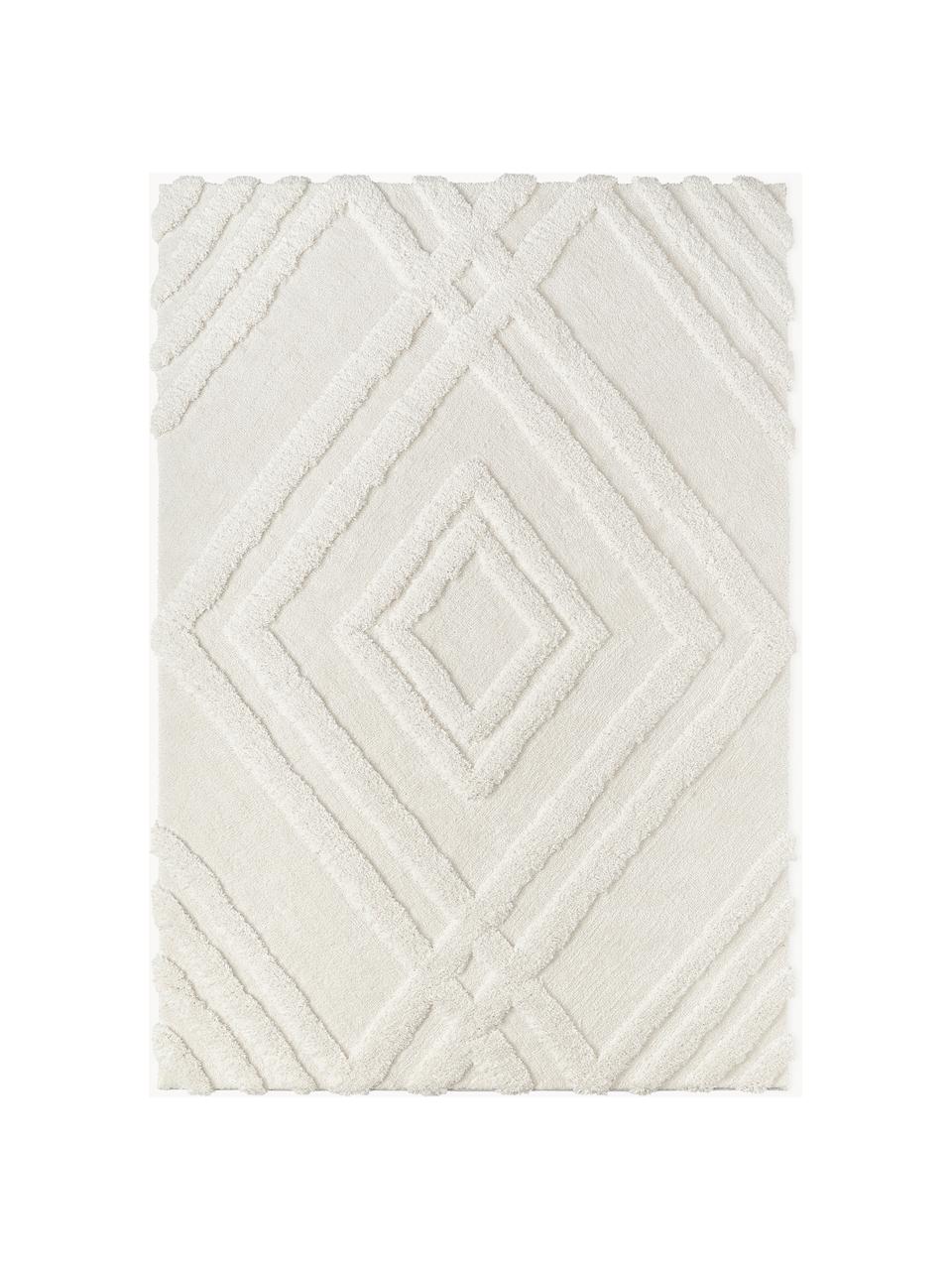 Tapis poils longs moelleux texturé Magda, Blanc crème, larg. 160 x long. 230 cm (taille M)