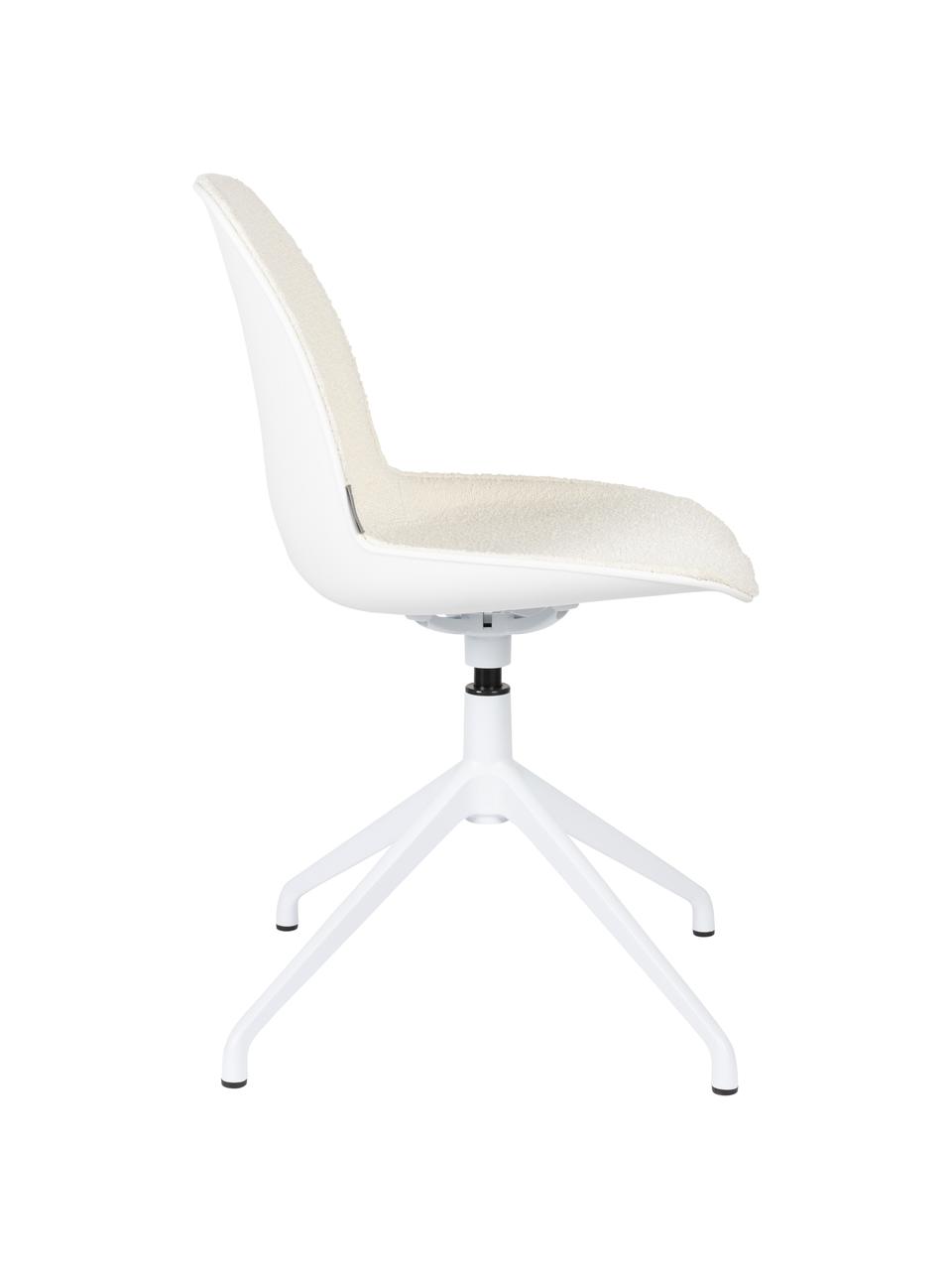 Chaise de bureau tissu bouclé blanc Albert, Tissu bouclé blanc crème, larg. 45 x prof. 52 cm