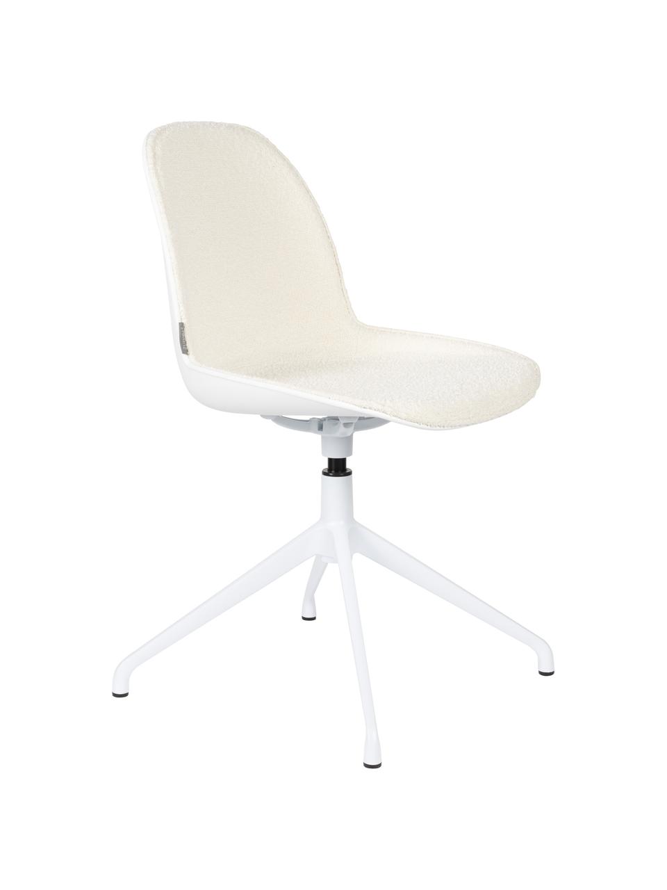 Krzesło biurowe bouclé Albert, Tapicerka: 100% poliester, Stelaż: aluminium powlekane, Kremowobiały bouclé, S 45 x G 52 cm