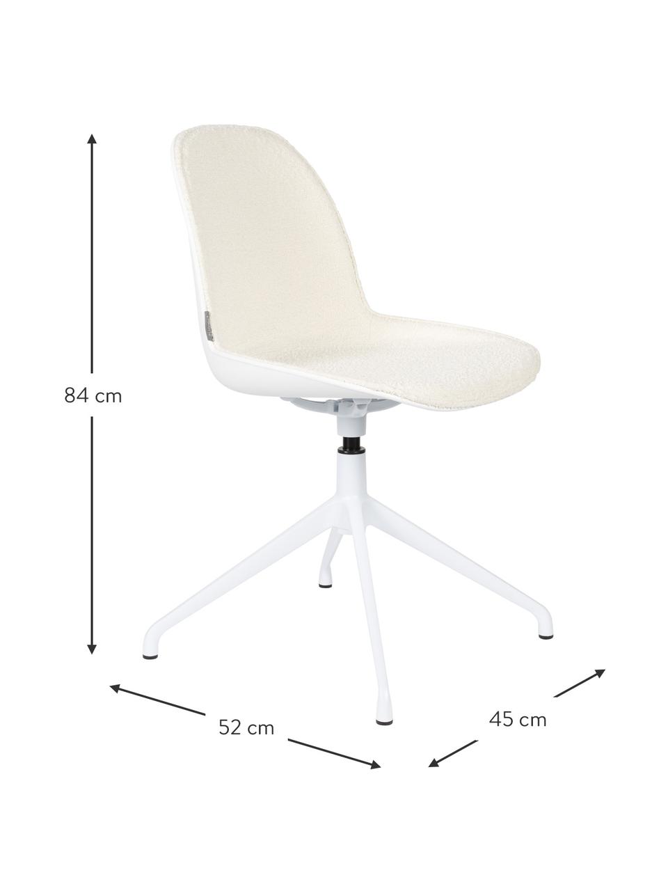 Chaise de bureau tissu bouclé blanc Albert, Tissu bouclé blanc crème, larg. 45 x prof. 52 cm