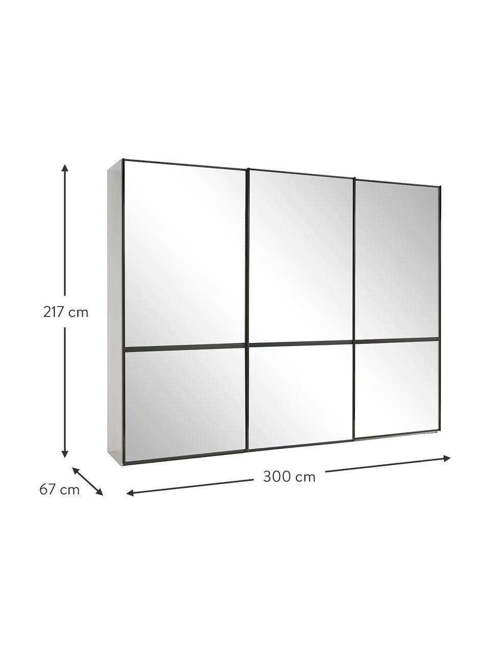 Schuifdeurkast Montreal, 3 deuren, Frame: houtmaterialen, gelakt, Spiegelglas, B 300 x H 217 cm