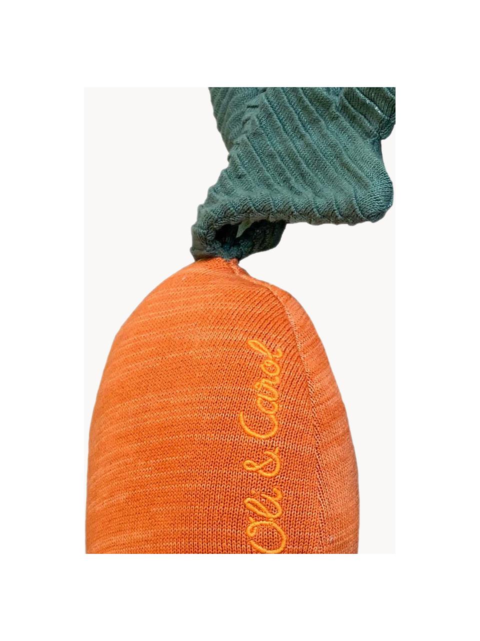 Cojín peluche artesanal de algodón Cathy the Carrot, Funda: 100% algodón, Naranja, verde oscuro, An 25 x Al 40 cm