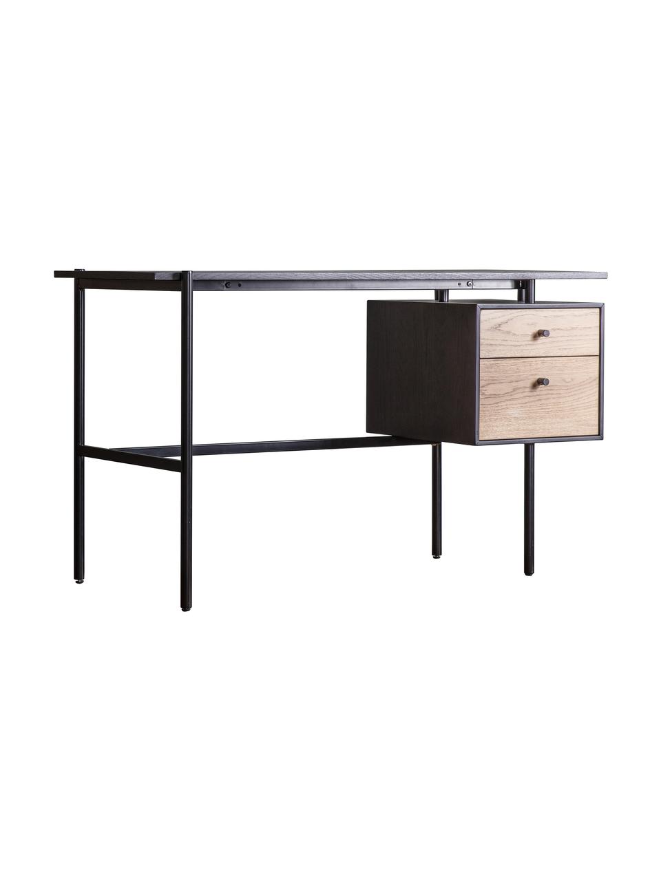 Metalen bureau Carbury met lades, Frame: gecoat metaal, Zwart, B 130 x H 50 cm