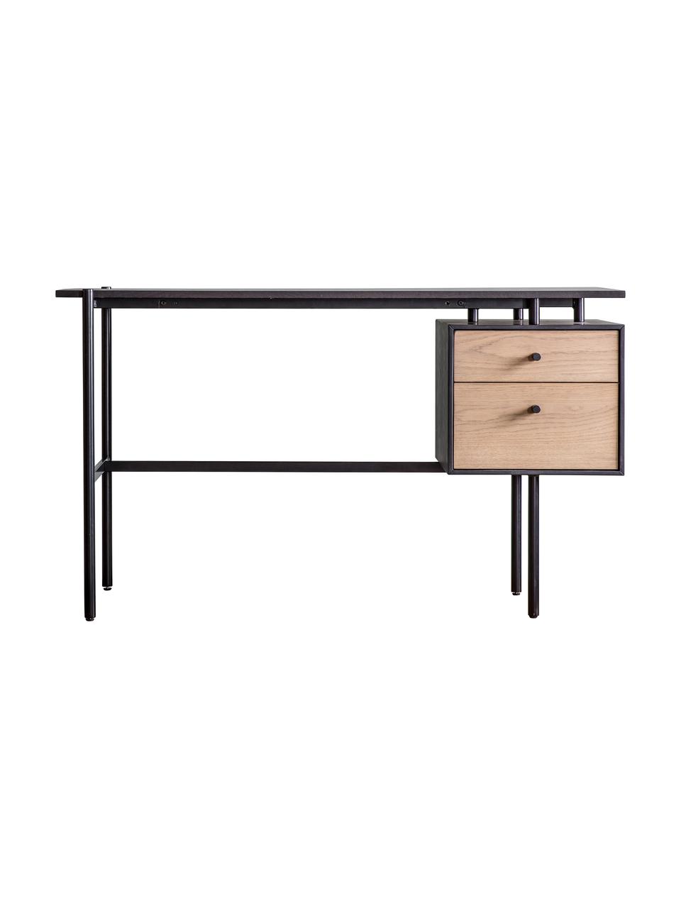 Metalen bureau Carbury met lades, Frame: gecoat metaal, Zwart, B 130 x H 50 cm