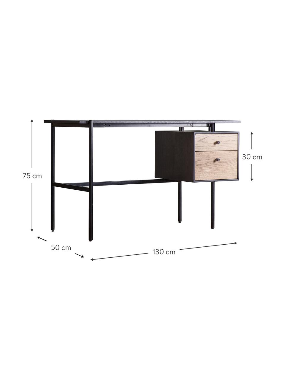 Metalen bureau Carbury met lades, Frame: gecoat metaal, Zwart, B 130 x H 50 cm