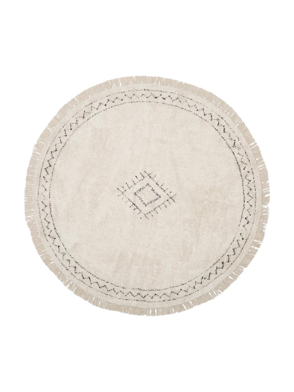 Tappeto rotondo in cotone con frange Fionn, 100% cotone, Beige, nero, Ø 120 cm (taglia S)
