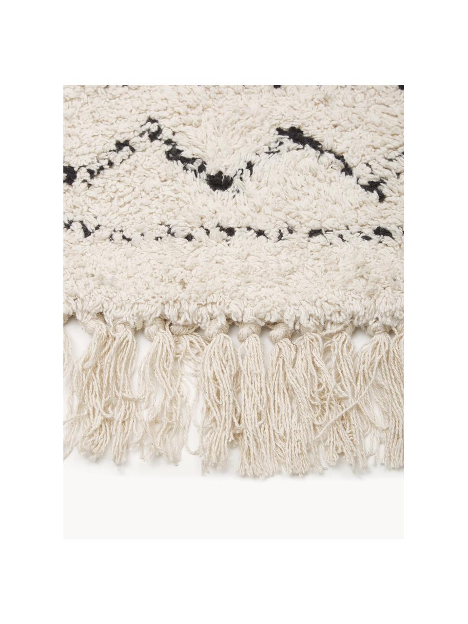 Tapis rond à franges tufté main Fionn, 100 % coton, Beige clair, noir, Ø 150 cm (taille M)