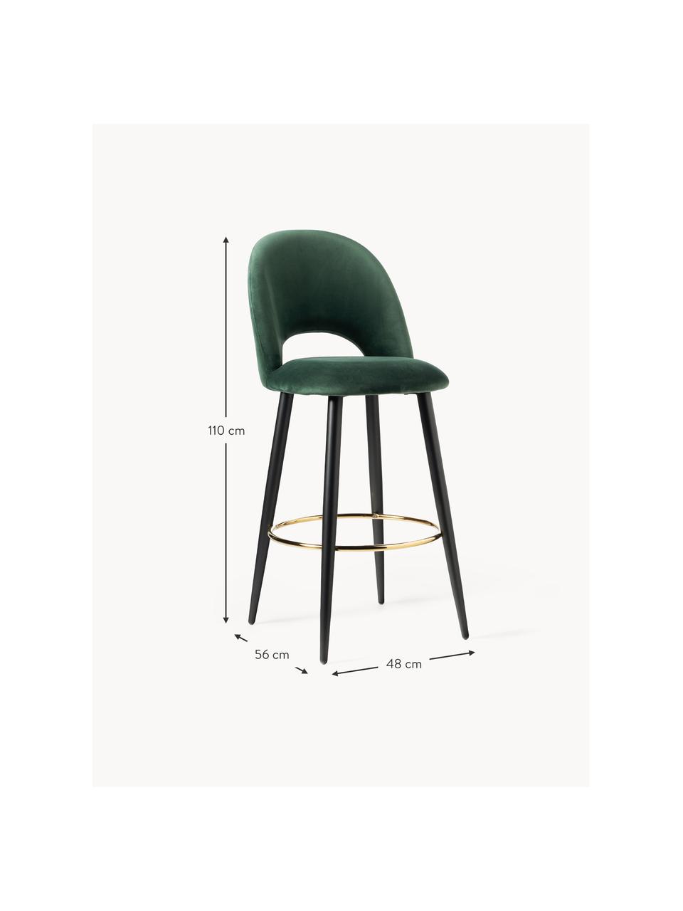 Krzesło barowe z aksamitu Rachel, Tapicerka: aksamit (wysokiej jakości, Nogi: metal malowany proszkowo, Aksamitny ciemny zielony, S 48 x W 110 cm