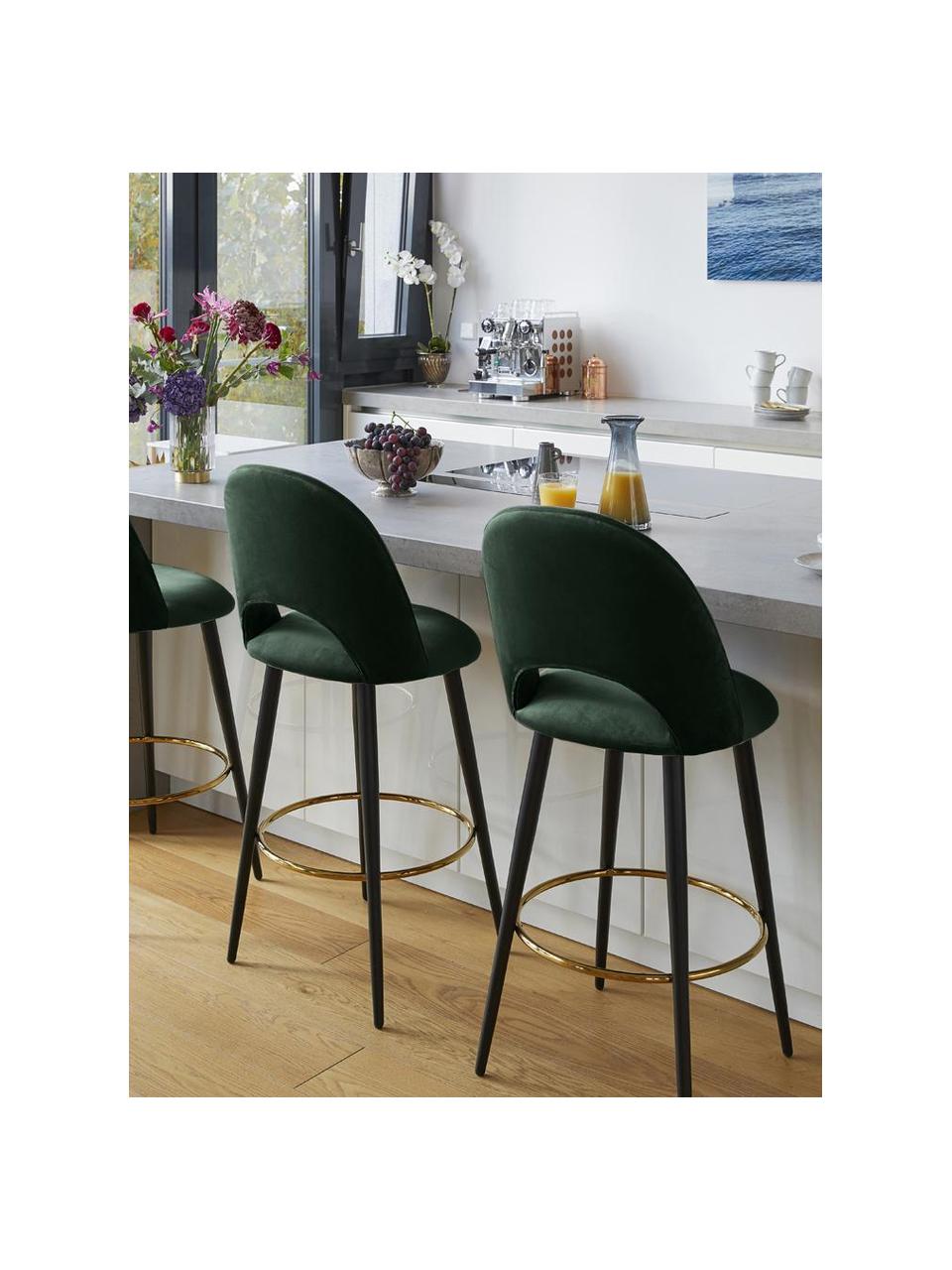 Chaise de bar en velours Rachel, Velours vert foncé, larg. 48 x haut. 110 cm