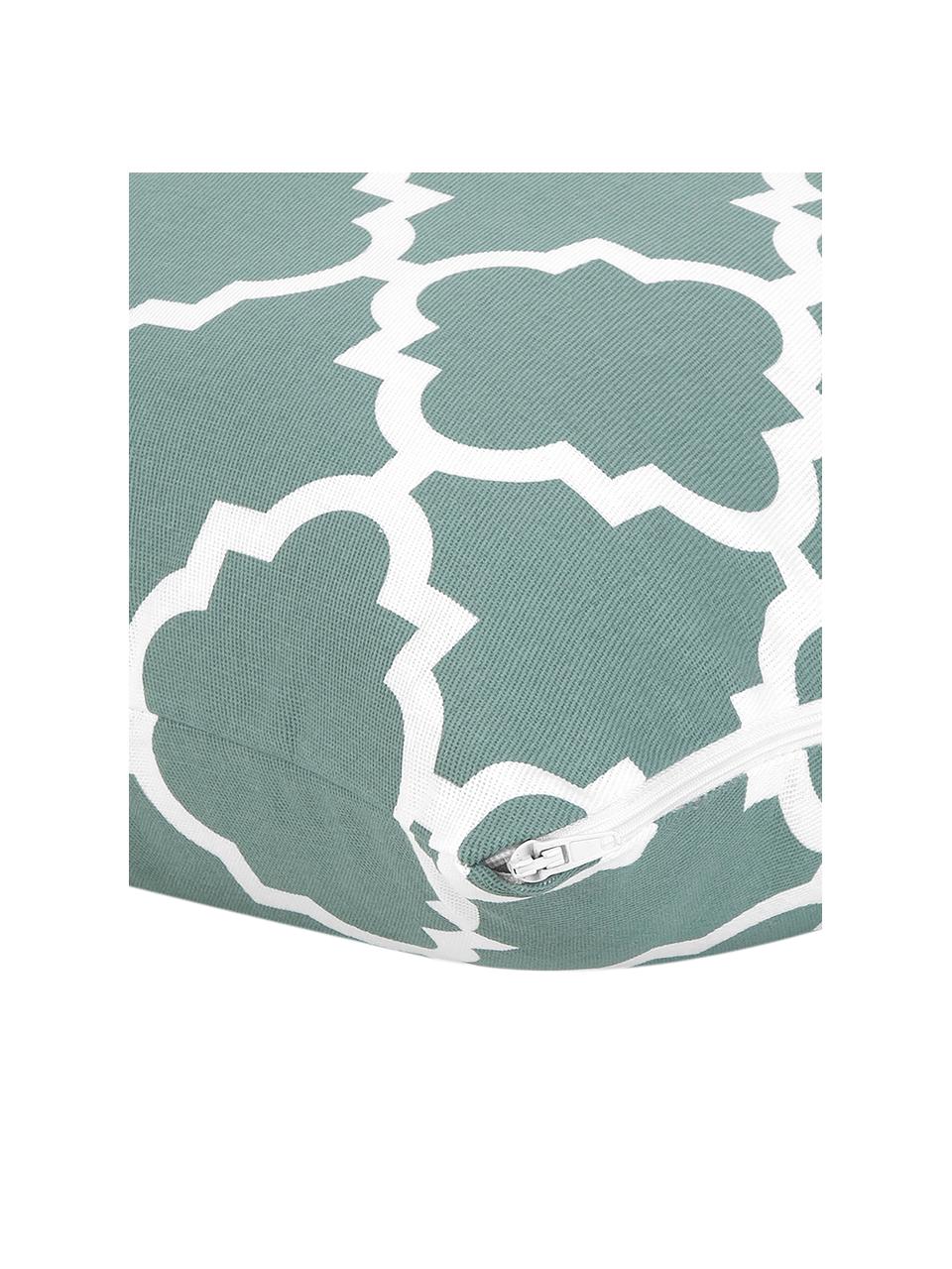 Kissenhülle Lana mit grafischem Muster, 100% Baumwolle, Salbeigrün, Weiss, B 45 x L 45 cm