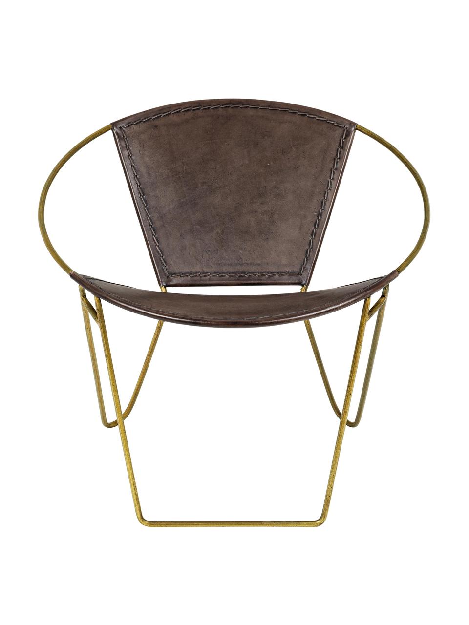 Fotel ze skóry Sanpark, Stelaż: metal, Ciemny brązowy, odcienie złotego, S 80 x G 57 cm
