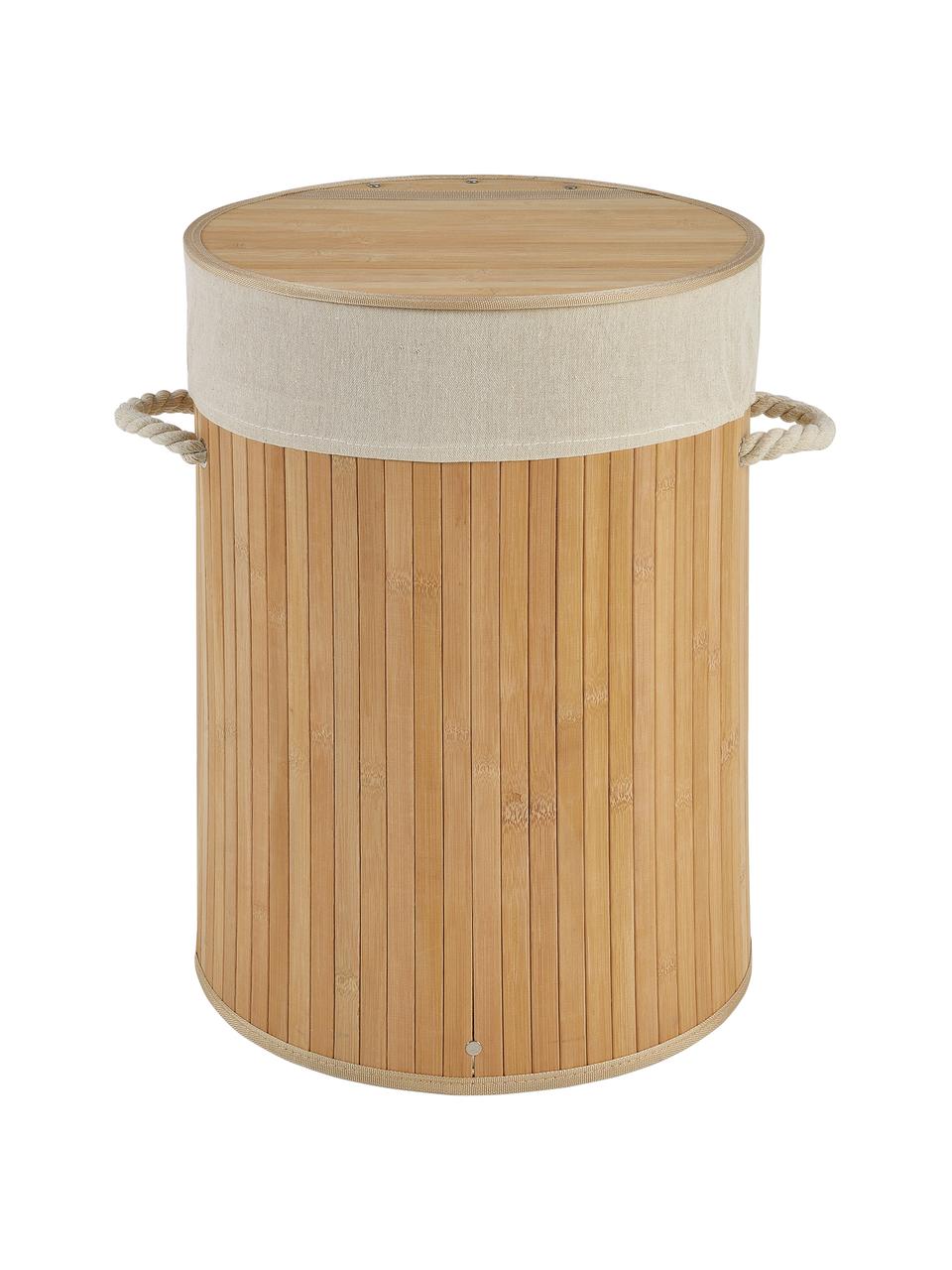 Cesta de lavandería Brimsdown, Cesta: madera de bambú, Bolsa: 70% yute, 30% algodón, Marrón, Ø 37 x Al 50 cm