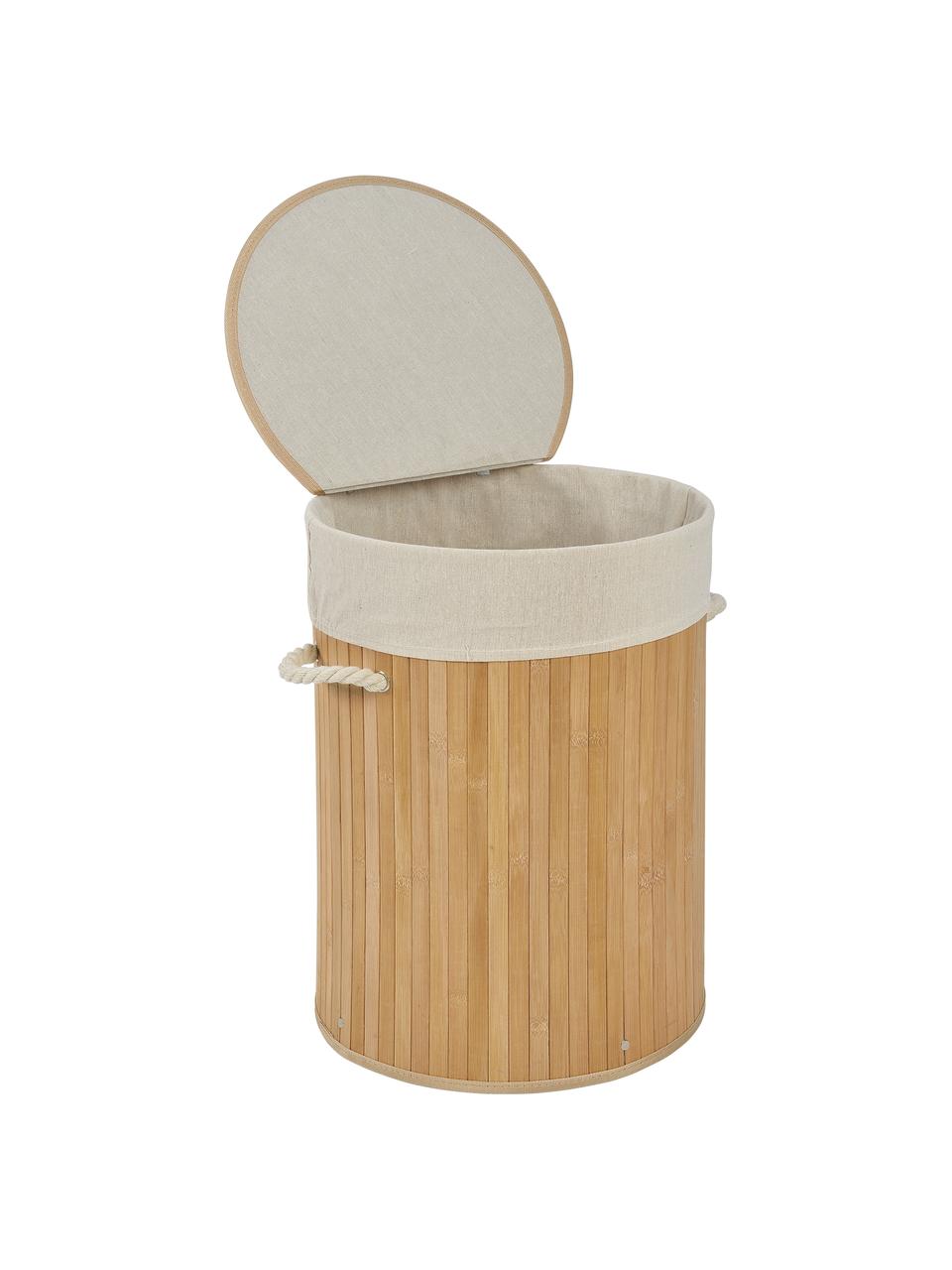 Cesta de lavandería Brimsdown, Cesta: madera de bambú, Bolsa: 70% yute, 30% algodón, Marrón, Ø 37 x Al 50 cm