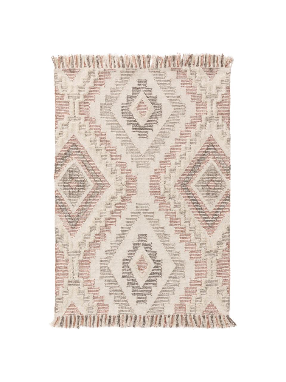 Tapis bohème en laine rose gris Wanda, Rose, gris, crème