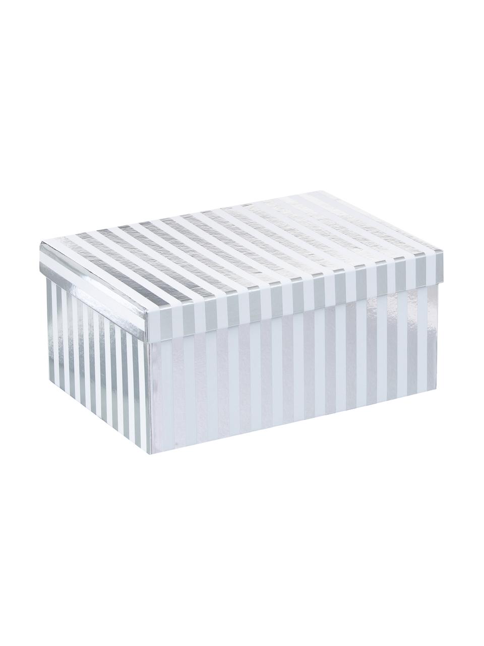 Geschenkboxen-Set Stripes, 4-tlg., Karton, Weiss, Silberfarben, Set mit verschiedenen Grössen