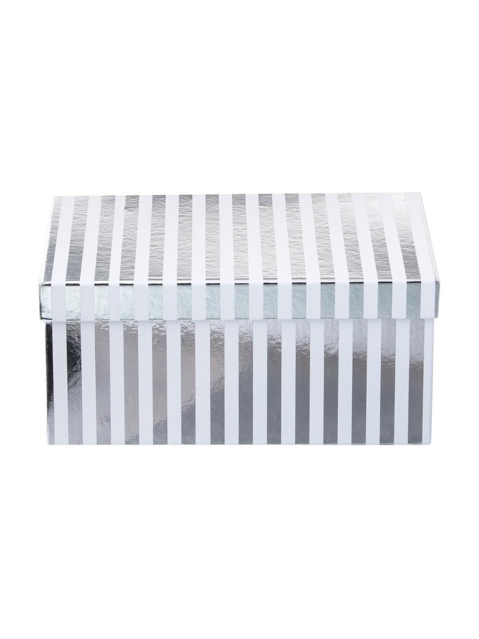 Geschenkboxen-Set Stripes, 4-tlg., Karton, Weiss, Silberfarben, Set mit verschiedenen Grössen
