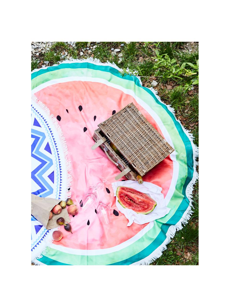 Kulatá plážová osuška s ozdobnými třásněmi Melon, 55 % polyester, 45 % bavlna
Velmi nízká gramáž 340 g/m², Tmavě zelená, světle zelená, červená, Ø 150 cm