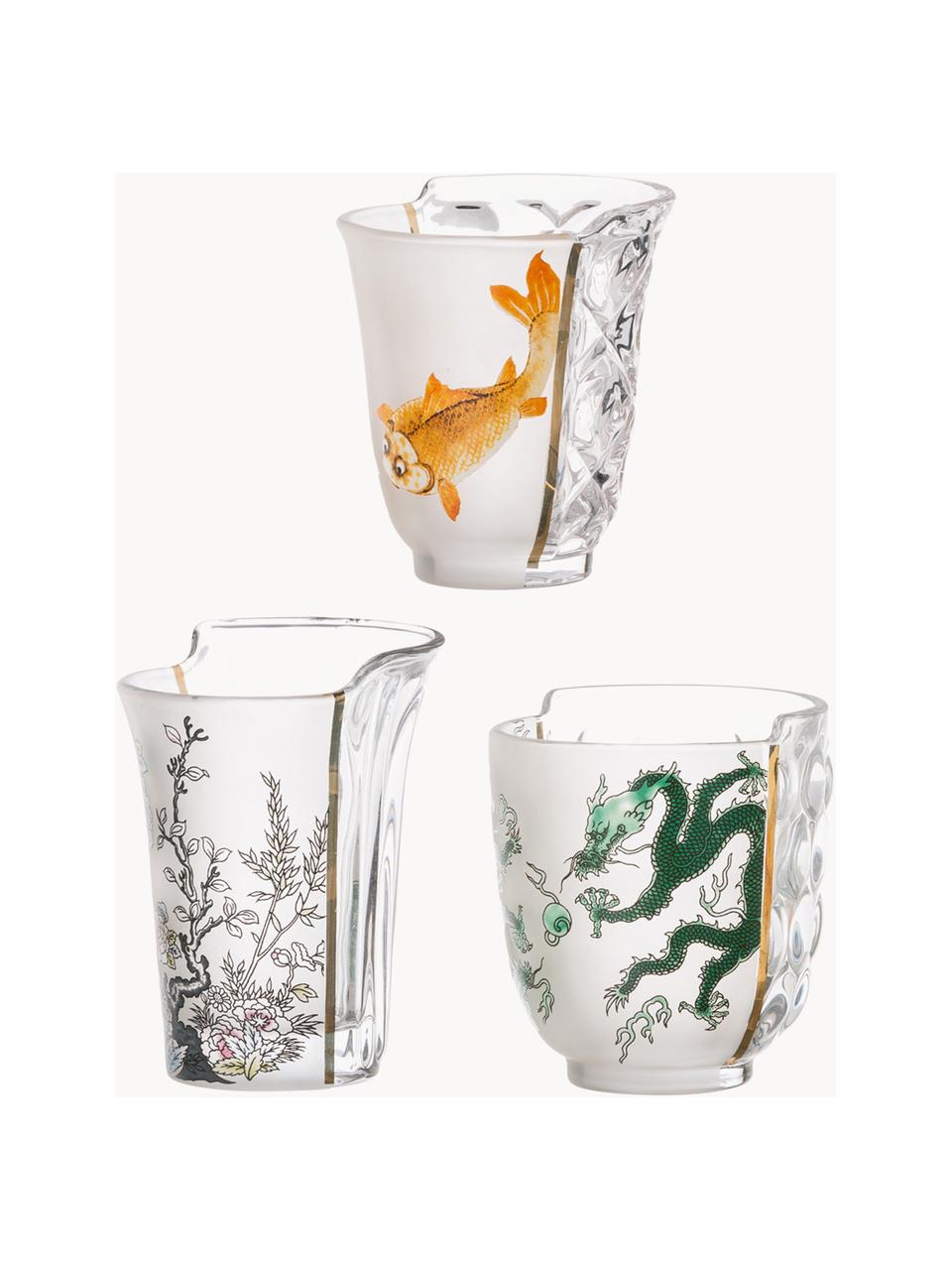 Handgefertigte Gläser Hybrid, 3er-Set, Fine Bone China, Kristallglas, Mehrfarbig, Set mit verschiedenen Größen