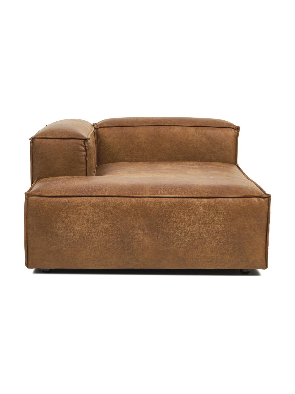 Chaise longue hoekmodule Lennon van gerecycled leer, Bekleding: gerecycled leer (70% leer, Frame: massief hout, multiplex, Poten: kunststof, Leer bruin, B 119 x D 180 cm, hoekdeel links