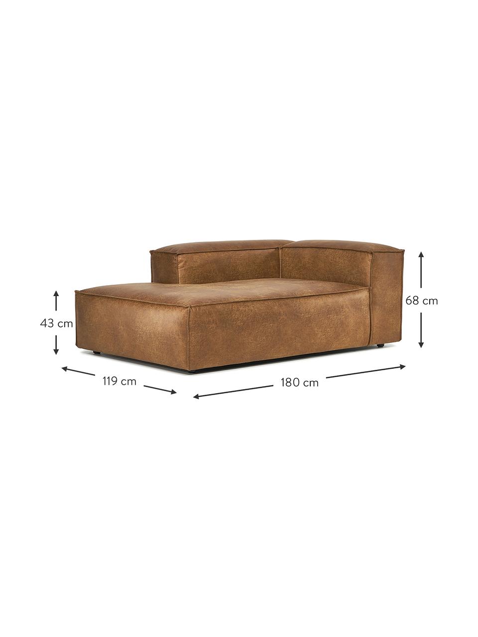 Chaise longue hoekmodule Lennon van gerecycled leer, Bekleding: gerecycled leer (70% leer, Frame: massief hout, multiplex, Poten: kunststof, Leer bruin, B 119 x D 180 cm, hoekdeel links