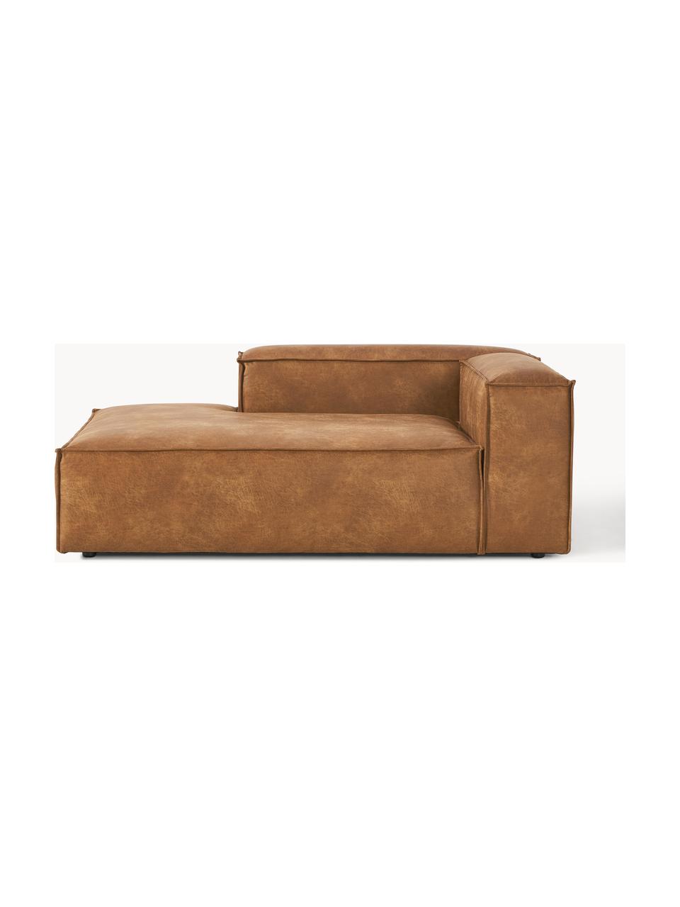 Chaise longue hoekmodule Lennon van gerecycled leer, Bekleding: gerecycled leer (70% leer, Frame: massief hout, multiplex, Poten: kunststof Dit product is , Leer bruin, B 119 x D 180 cm, hoekdeel links