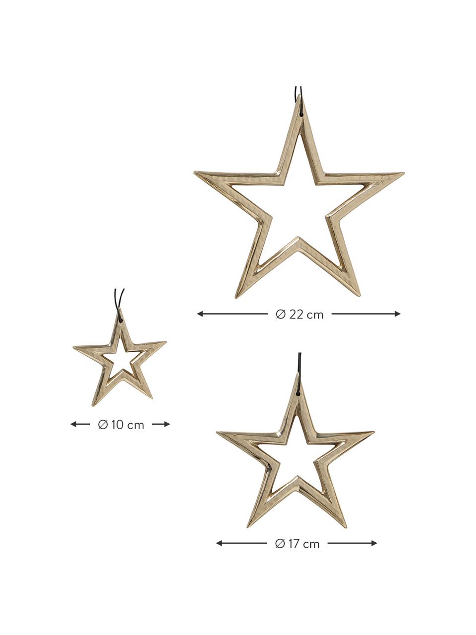 Ster hanger Taumi, 3-delig, Aluminium, Goudkleurig, Set met verschillende formaten