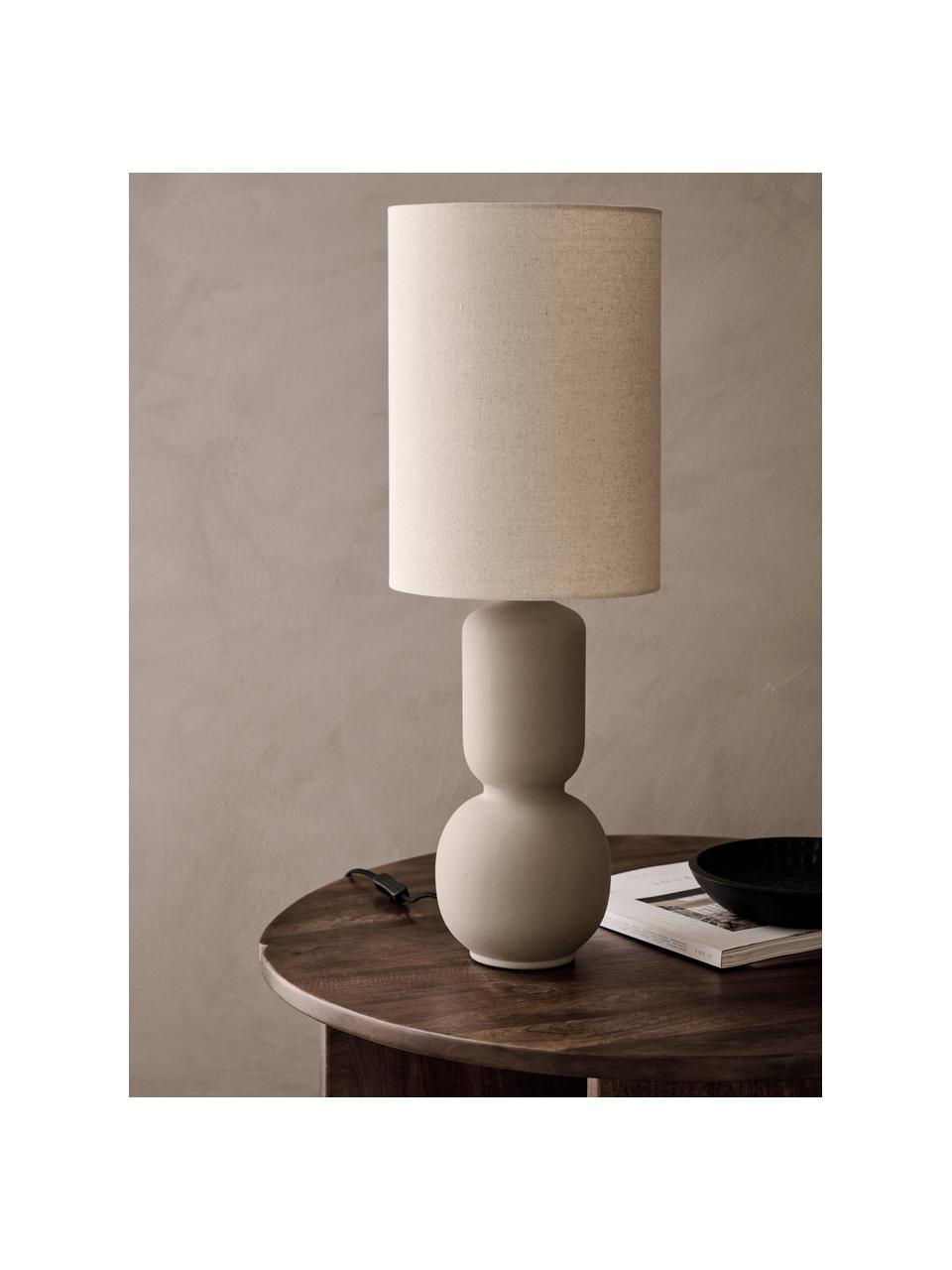 Große Tischlampe Nora, Lampenschirm: Leinenstoff, Lampenfuß: Keramik, Beiget, Taupe, Ø 28 x H 77 cm