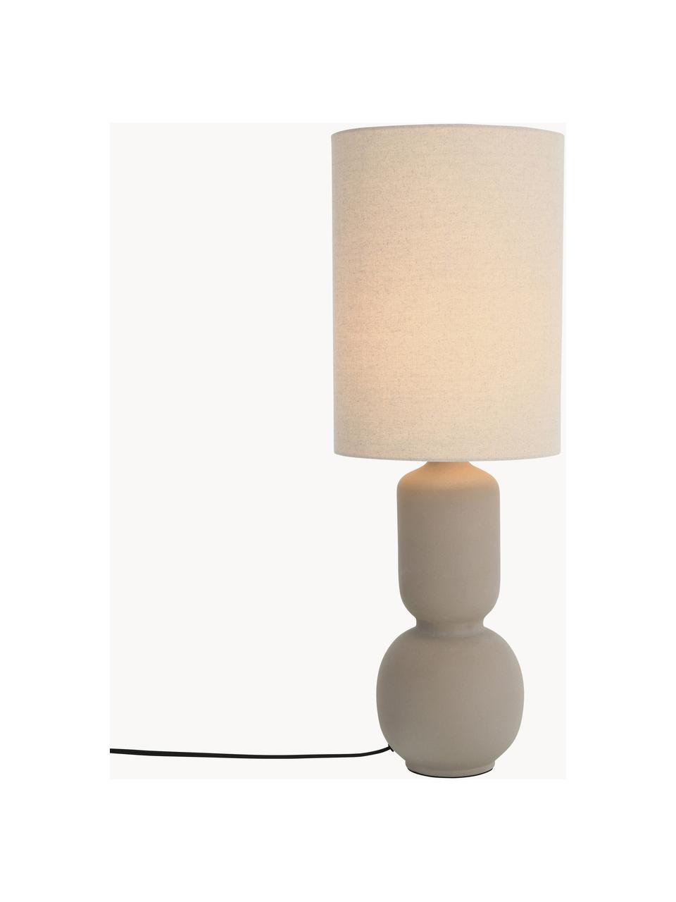 Große Tischlampe Nora, Lampenschirm: Leinenstoff, Lampenfuß: Keramik, Beiget, Taupe, Ø 28 x H 77 cm