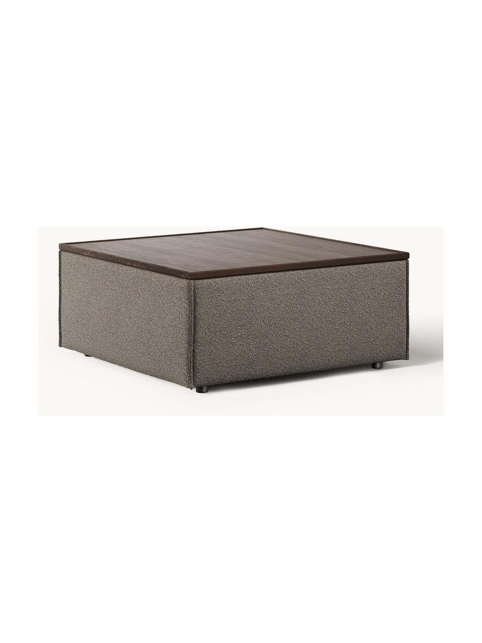 Sofa-Hocker Lennon aus Bouclé mit Stauraum, Bezug: Bouclé (80 % Polyester, 2, Tablett: Eichenholz, Spannplatte m, Gestell: Spanplatte, mitteldichte , Füße: Kunststoff Dieses Produkt, Bouclé Greige, dunkles Eichenholz, B 88 x T 88 cm