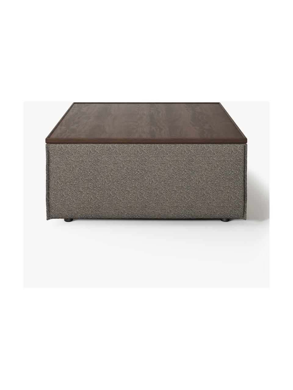 Sofa-Hocker Lennon aus Bouclé mit Stauraum, Bezug: Bouclé (80 % Polyester, 2, Tablett: Eichenholz, Spannplatte m, Gestell: Spanplatte, mitteldichte , Bouclé Greige, dunkles Eichenholz, B 88 x T 88 cm