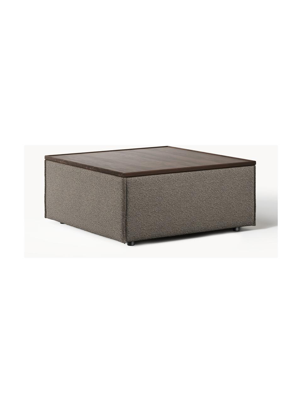 Sofa-Hocker Lennon aus Bouclé mit Stauraum, Bezug: Bouclé (80 % Polyester, 2, Tablett: Eichenholz, Spannplatte m, Gestell: Spanplatte, mitteldichte , Bouclé Greige, dunkles Eichenholz, B 88 x T 88 cm