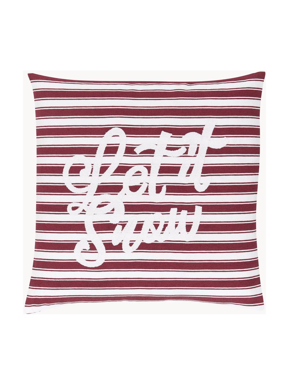 Housse de coussin 45x45 brodée Let it snow, 100 % coton, Lie de vin, blanc, larg. 45 x long. 45 cm