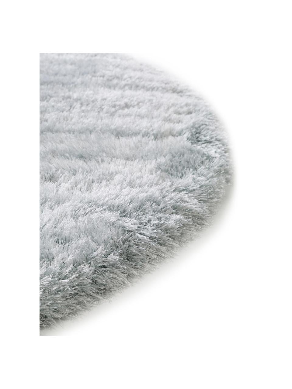 Glanzend hoogpolig vloerkleed Lea, rond, 50% polyester, 50% polypropyleen, Lichtblauw, Ø 160 cm (maat M)