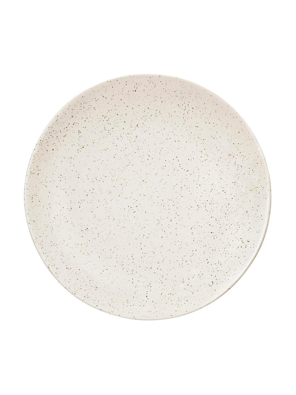 Ručně vyrobené mělké talíře Nordic Vanilla, 4 ks, Kamenina, Krémově bílá, tečky, Ø 26 cm