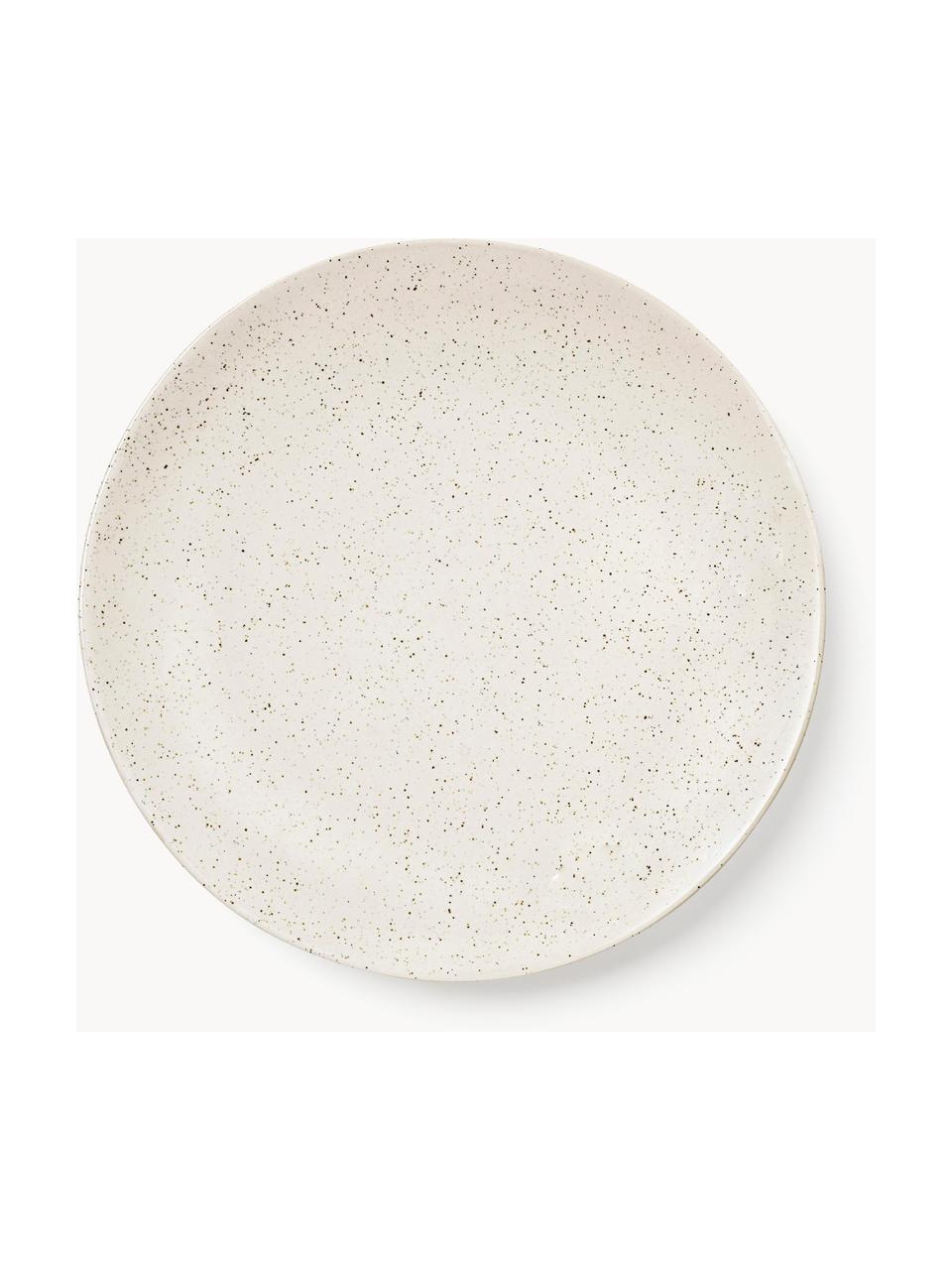 Ručně vyrobené mělké talíře Nordic Vanilla, 4 ks, Kamenina, Tlumeně bílá, tečky, Ø 26 cm